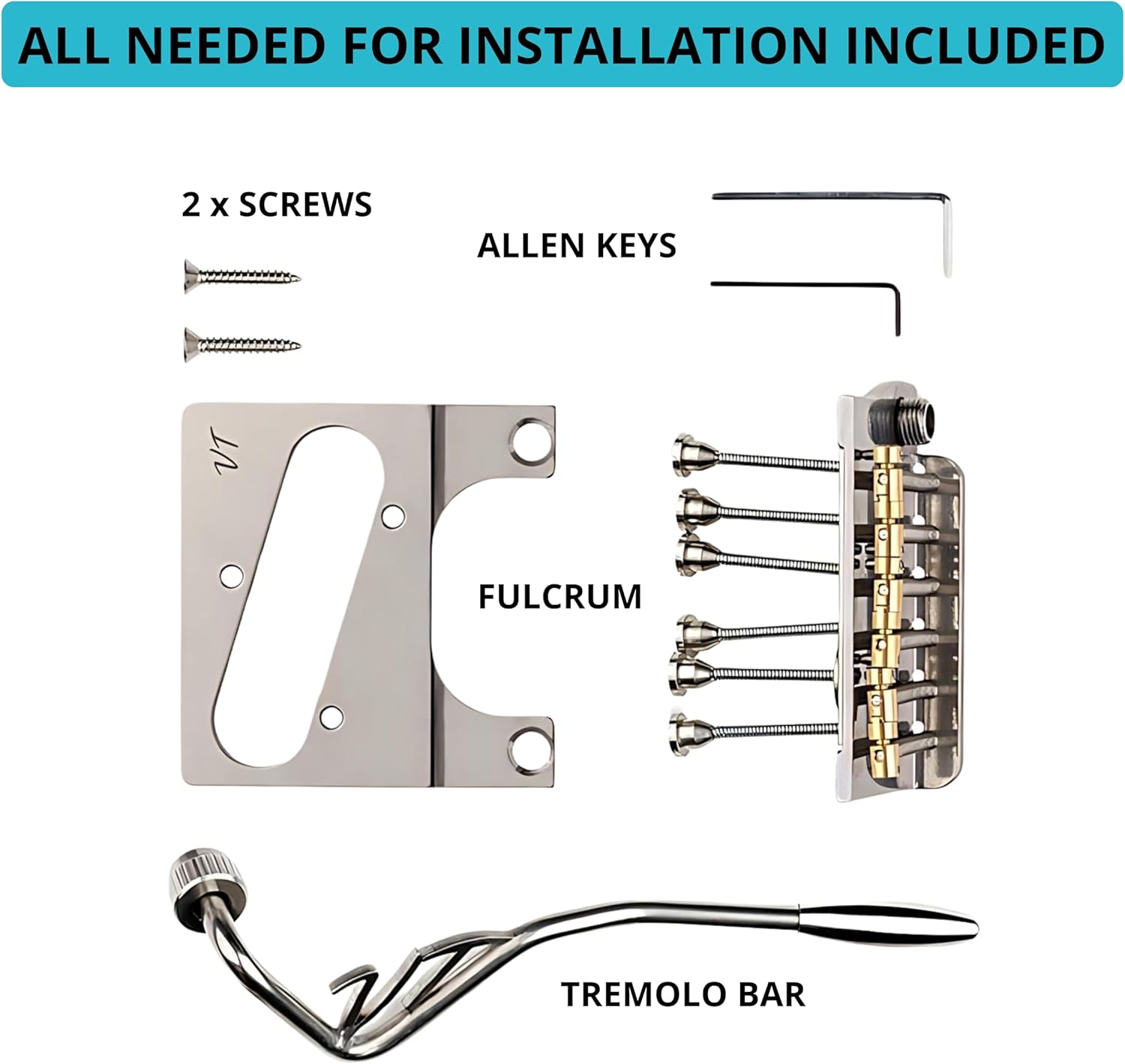 Vega-Trem VT1 Standard 6-Screw Black Stratocaster Guitar Tremolo and Vega-Trem VT2ND Teletrem Classic Telecaster Guitar Tremolo bundle - Bridge For Strat Bridge For Tele with logo