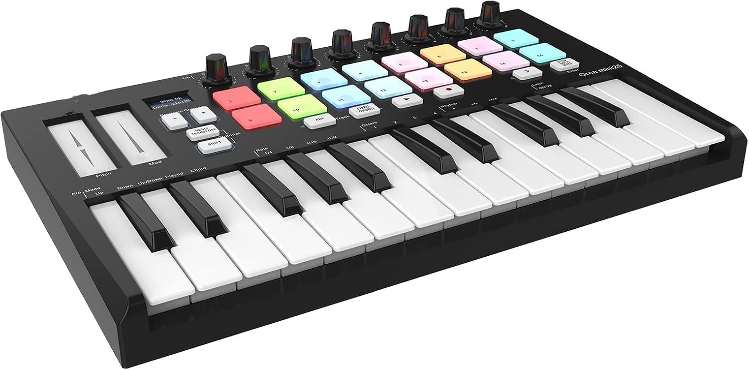 Keyboard Piano 25 Portable 25-Key USB MIDI Keyboard Controller with 16 RGB Backlit Trigger Pads 8 Assignable Control Knobs