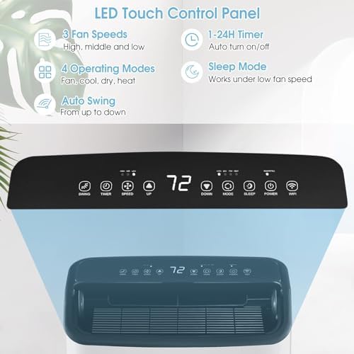 DORTALA Smart Portable Air Conditioner & Heater Combo, 15000 BTUs Stand up AC Unit with Heat, Dehumidifier, Fan, 24H Timer, Remote Control/APP Control & Window Kit, Rooms up to 800 Sq.ft