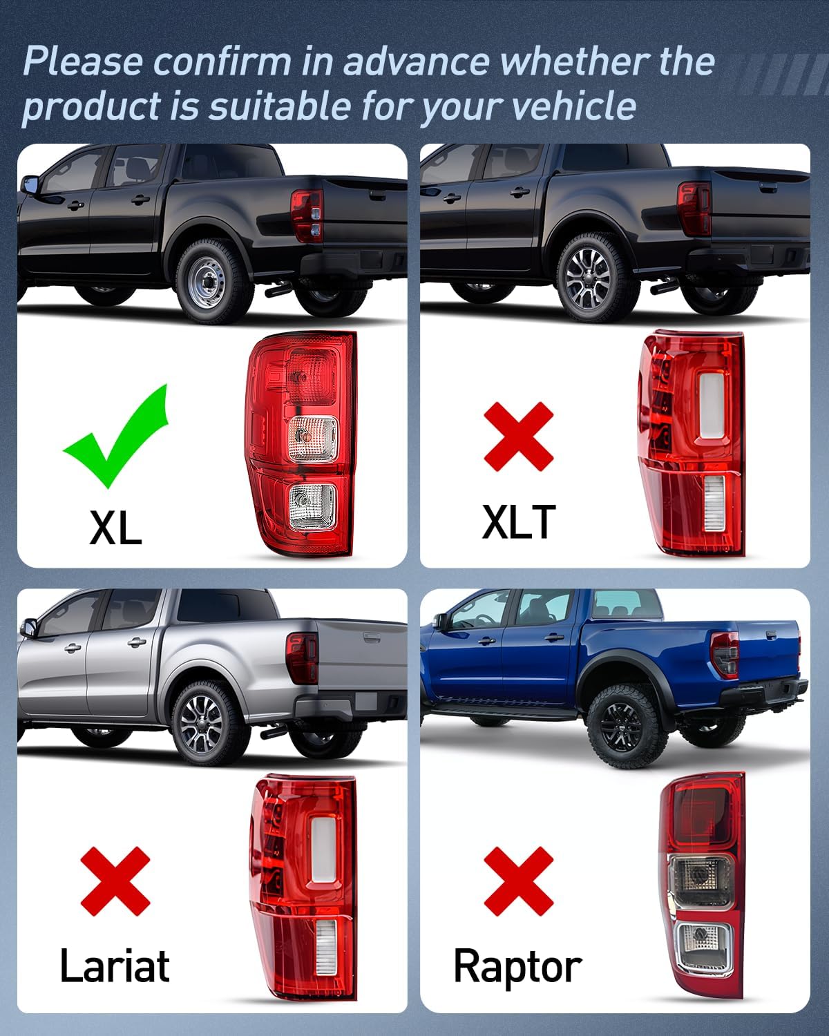 Nilight Tail Light Assembly Compatible with 2019 2020 2021 2022 2023 Ford Ranger XL w/o Blind Spot Halogen Type Rear Taillight Lamp Replacement OE Style Driver and Passenger Side