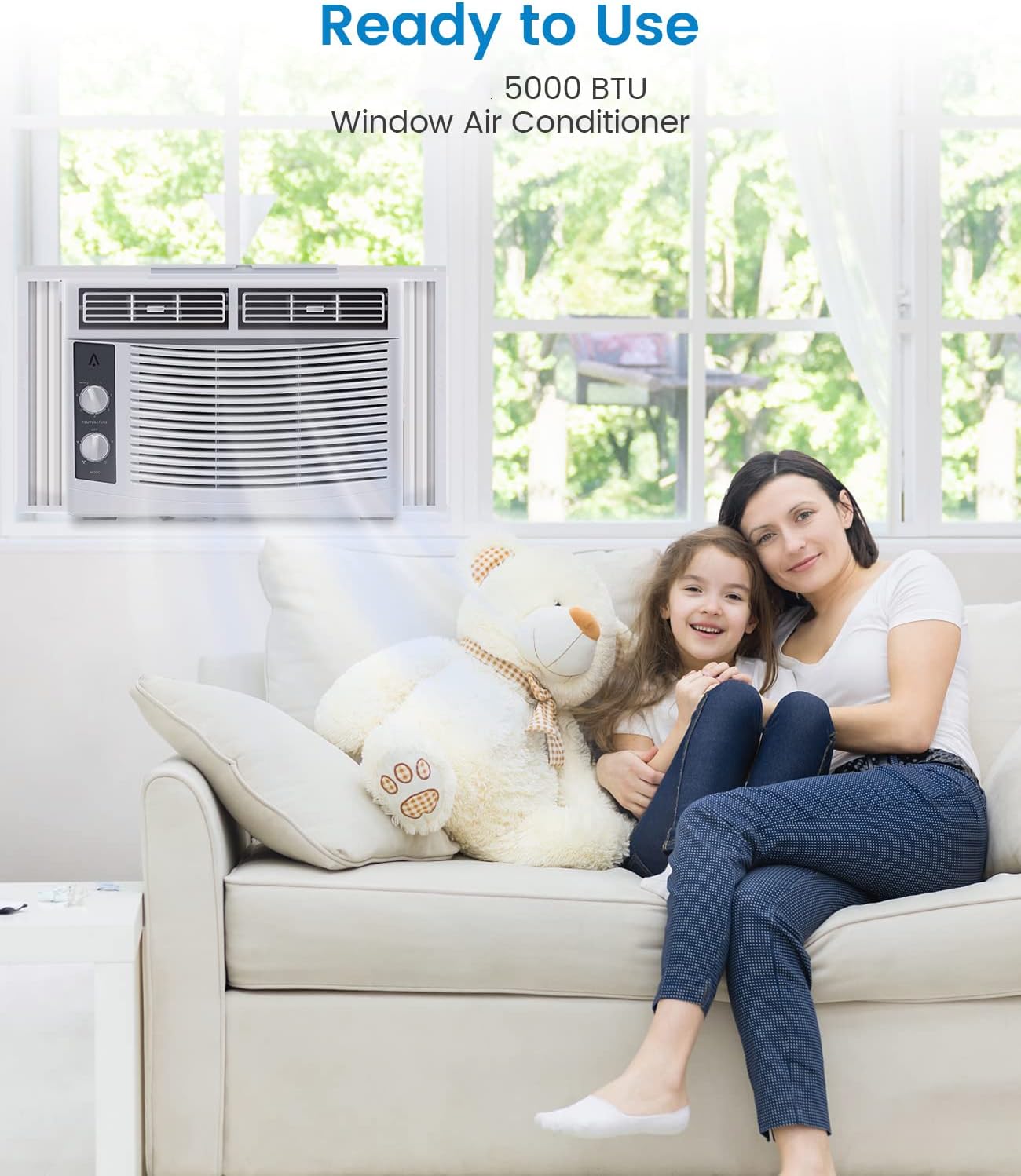 Window Air Conditioner, 5000 BTU Window-Mounted Room Air Conditioners Cool up to 150 Sq. Ft, Mechanical Control Panel AC Unit with Complete Install Kit, 2 Efficient Cooling & Fan Settings, 115V