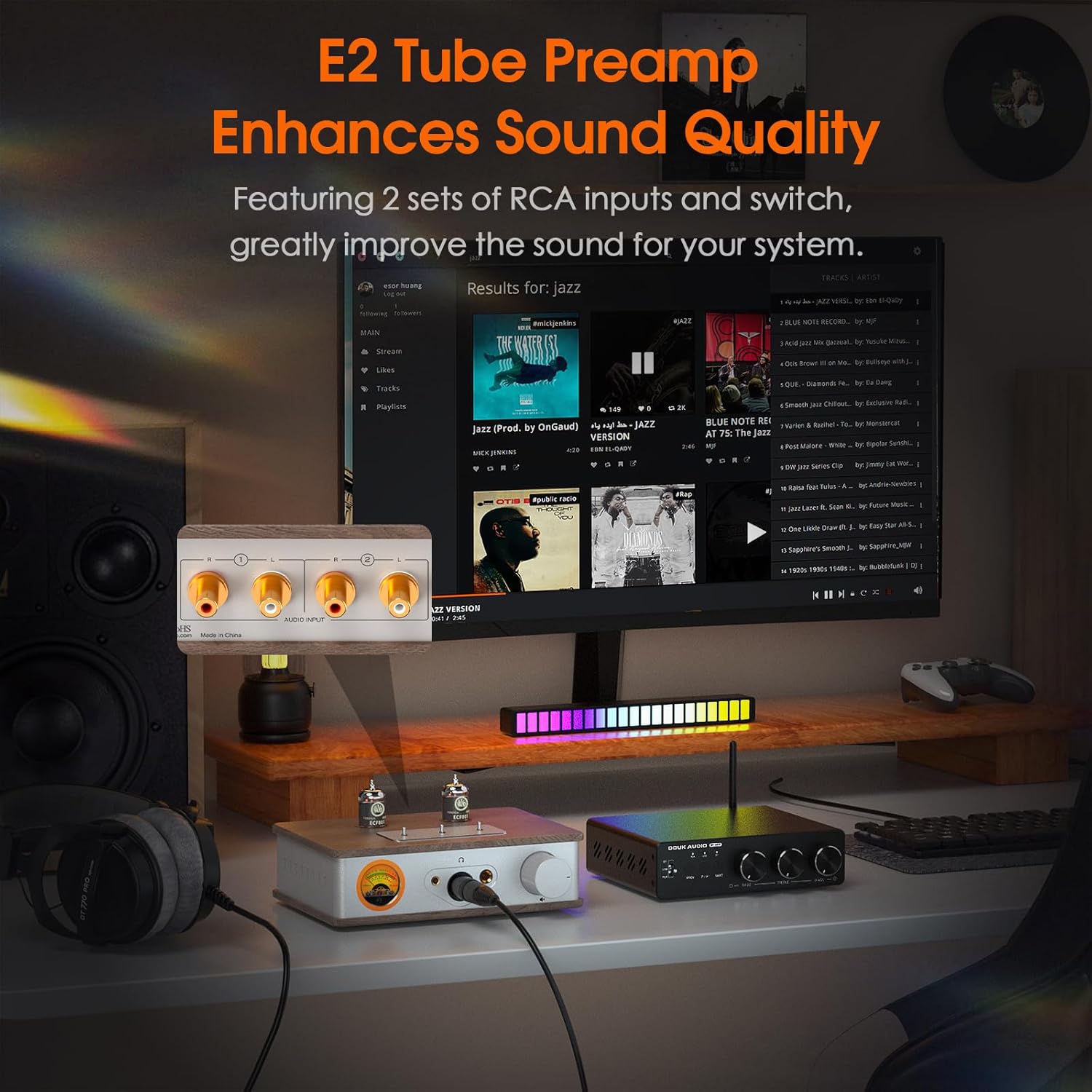 ​Douk Audio Tube Headphone Amp: for XLR, 4.4mm, 6.35mm HiFi Headphones, Stereo Preamplifier for Amplifiers, Speakers, Home Desktop Audio System, with VU Meter & German Valvo Vacuum Tubes​ (E2)