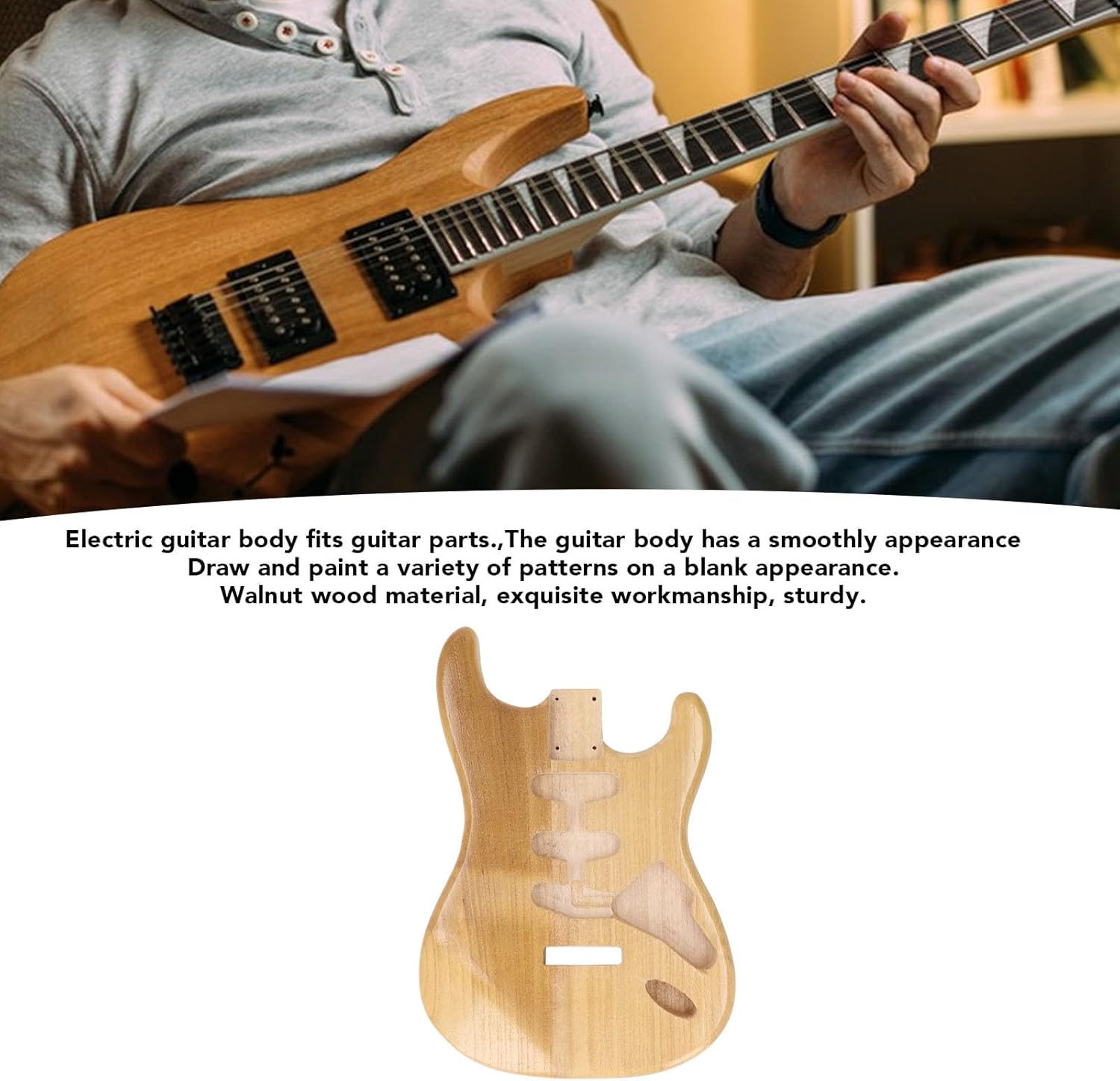 Unfinished Handcrafted Electric Guitar Body, Walnut Wood Blank Triple Single Pickup Hole Guitar Replacement Parts