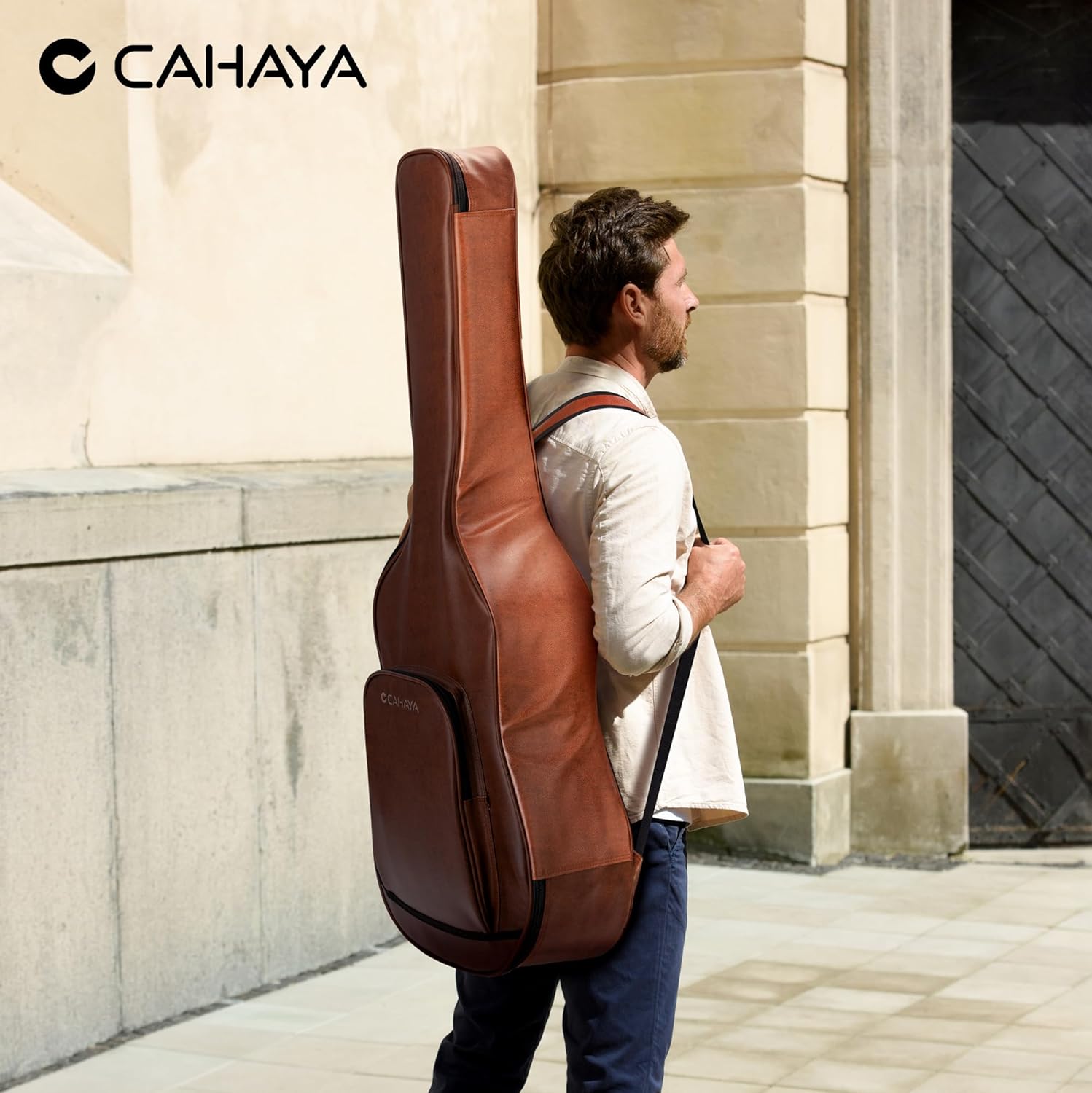 CAHAYA Guitar Case Acoustic Bag - 0.8in Thick Padding Guitar Gig Bag Waterproof PU Design for Easy Cleaning Fits 40 41 42in Acoustic Guitars Travel Acoustic Case with Adjustable Shoulder Straps