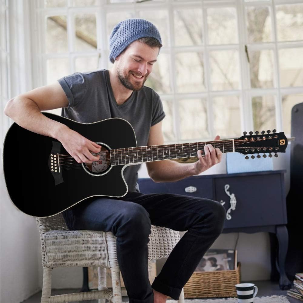 Vangoa 12 String Guitar, Twelve String Guitar Acoustic Electric Cutaway Guitarr Bundle with Strings Set
