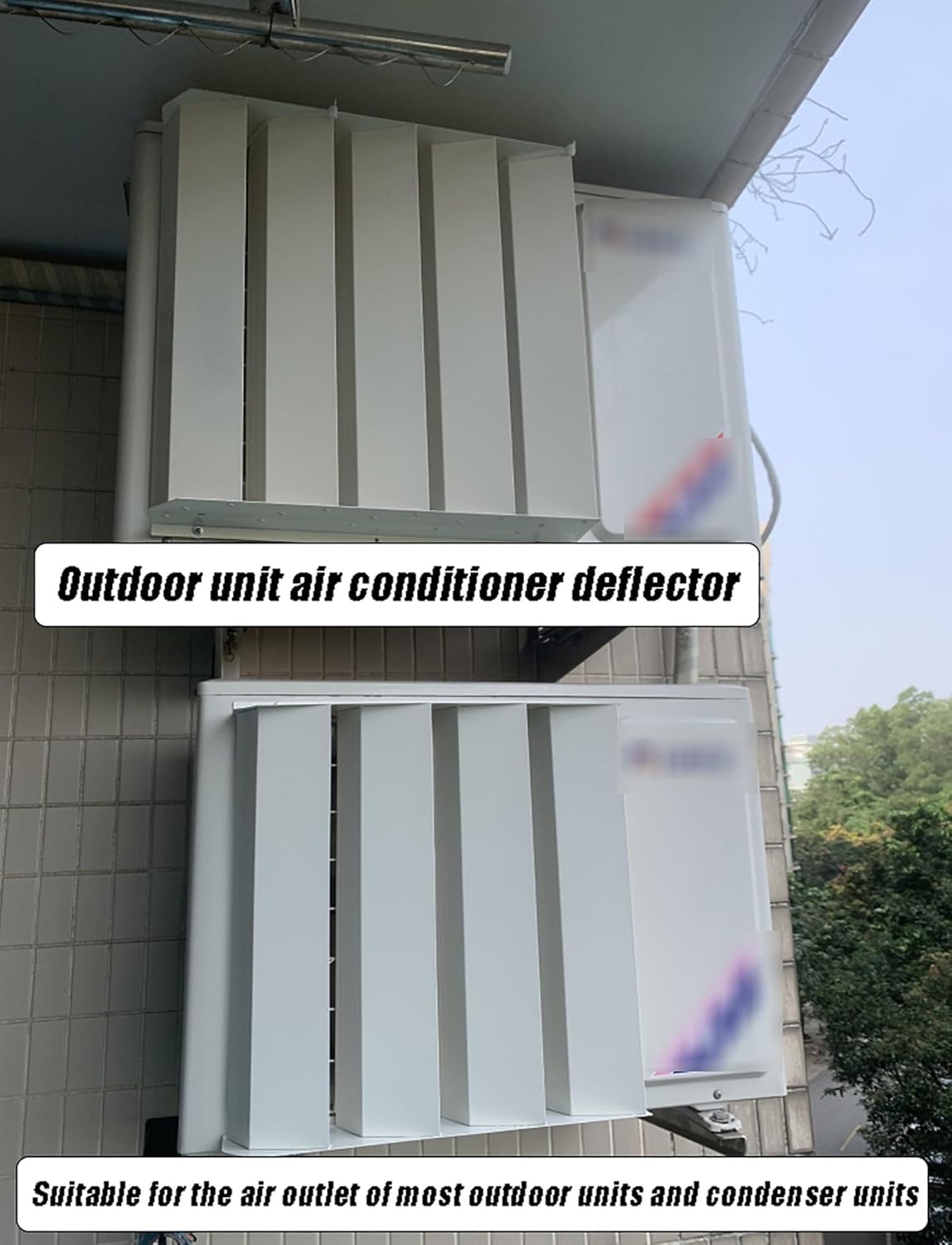Air Conditioner Outdoor Unit Cover Bracket Air Deflector Grilles, Air Outlet 45 Degrees Angle Condenser Defender Grilles, Galvanized Seel Shutter Deflector