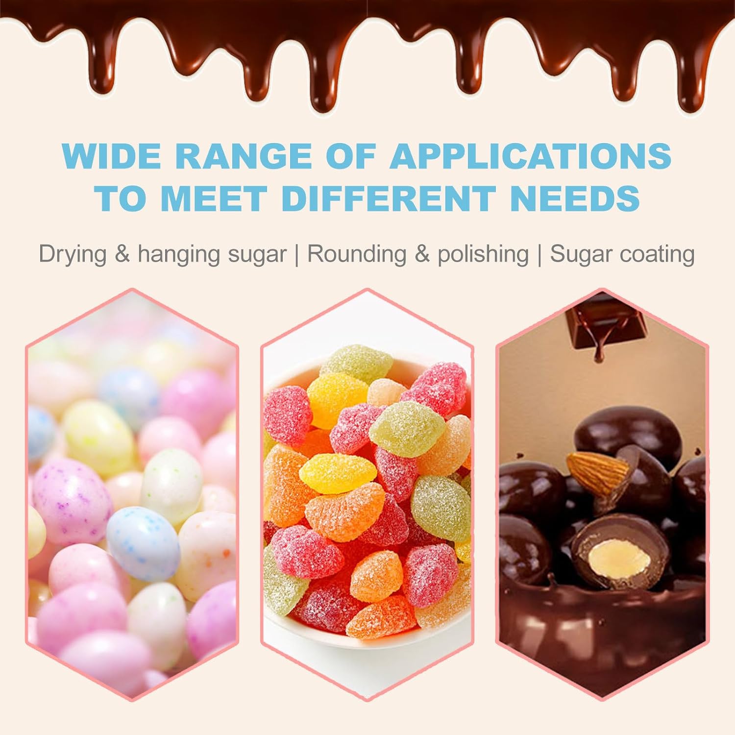 300w Electric Sugar Coating Chocolate Polishing Machine | Output:1-4kg/Time | Adjustable Speed | Uniform Heating | Automatic Chocolate Drum Mixer for Precoating for Confectionery | With Hair Dryer
