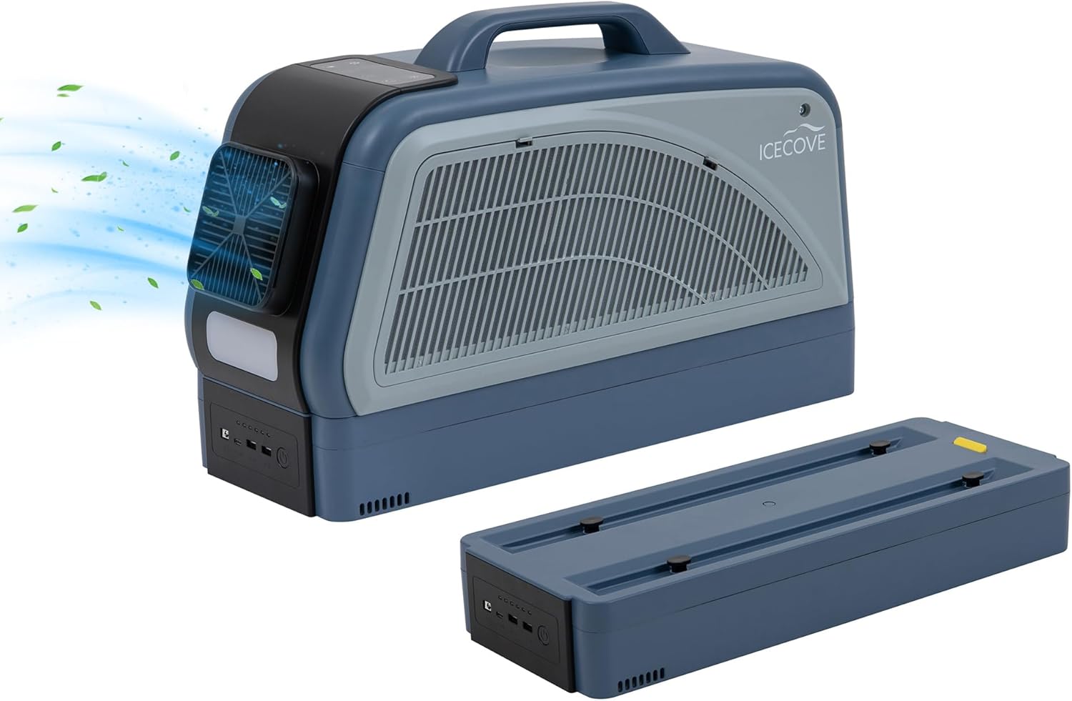 IceCove Portable Air Conditioner with Add-on 2 Batteries, 2500BTU Portable AC Unit, 250W Low Power Consumption, 25.5VDC, 2 Fan Speed, 3 Light Mode for Tent Camping RV Truck Van Life Home, Blue