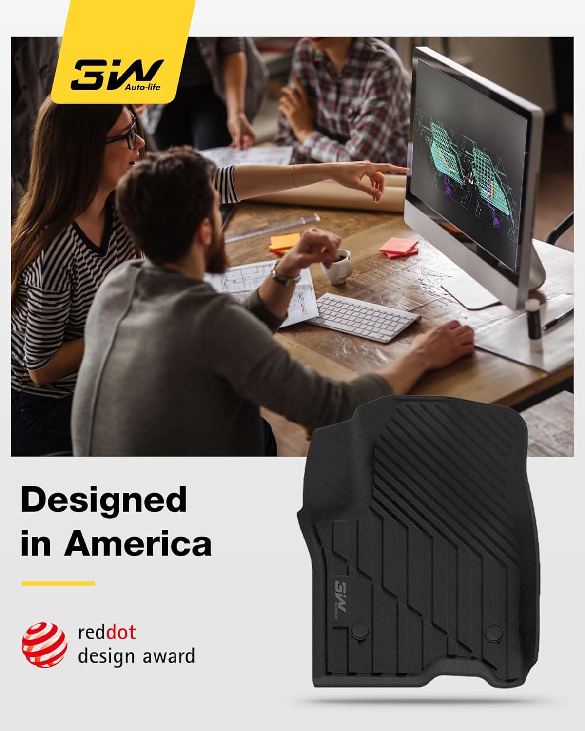 3W Floor Mats & Cargo Liner Fit for 2021-2024 2025 Chevy Suburban/GMC Yukon XL/Escalade ESV 7 Seat, TPE All Weather Custom Fit Car Accessories Full Set Car Liners for Bucket Seat