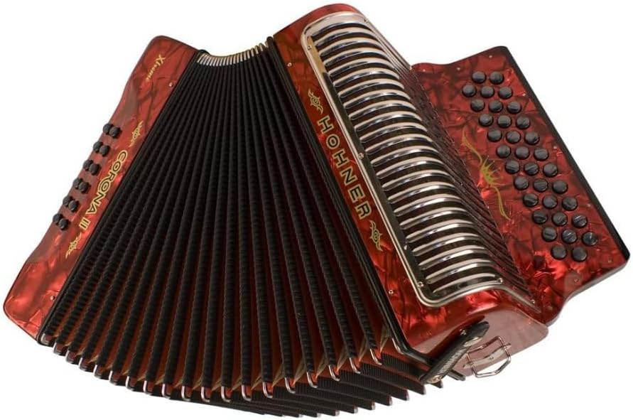 Hohner Corona Xtreme II Accordion, 34 Button, EAD, Pearl Red