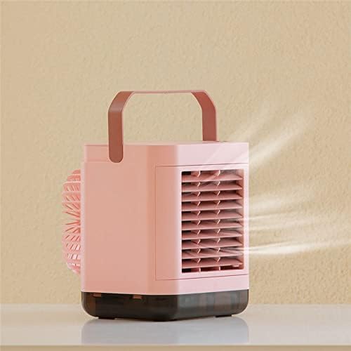 Portable Air Conditioner, Evaporative Air Cooler, Small Cooling Fan, 3 Speeds, 2000mAh Battery Powered & USB Rechargeable Mini Air Conditioner for Room Camping Car Office (Color : Pink)