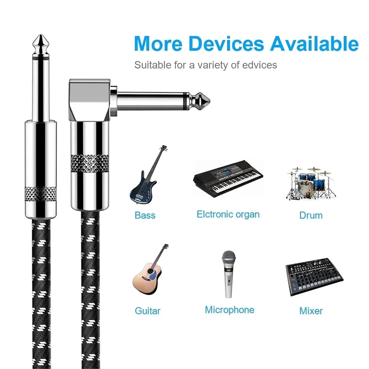 2Packs 6.5mm Guitar Cable Electric Instrument Patch Cable Bass AMP Cord 6.5mm 1/4 Straight Mono Cable for Mandolin Pro Audio(Straight-L-2PK,0.5m)