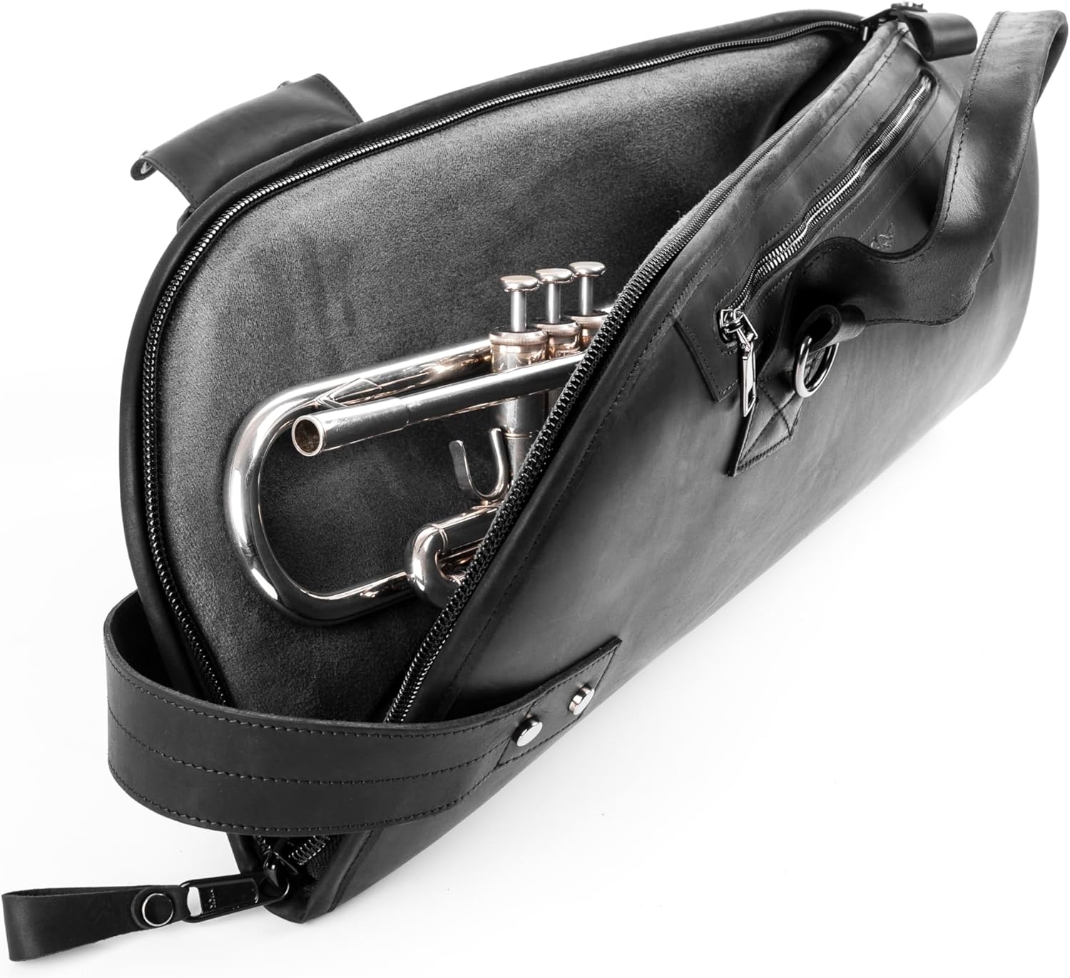 Leather Trumpet Gig Bag. Padded, Lightweight & Water-Resistant, w. Shoulder Strap & Handle. Durable Protection w. Accessory Pocket. Instrument Case Storage & Travel (Trumpet, black)