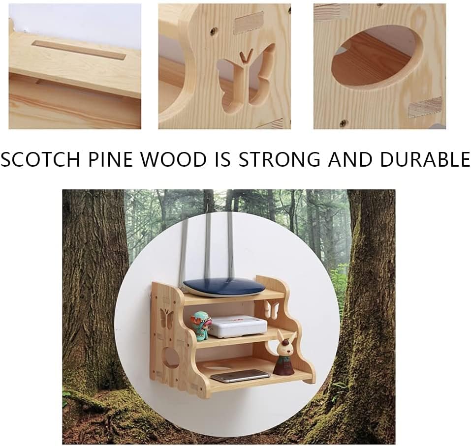 Wall-Mounted Wireless Router Storage Shelf 3-Layer Cable Storage - Home Decoration(Brown-b)