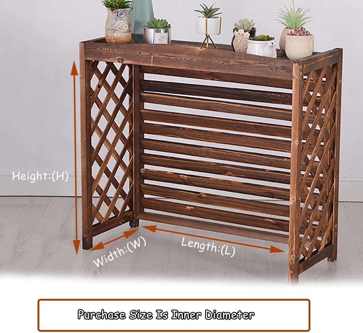 Air Conditioner Fence Screen Protective Cover Solid Wood Shelf Plant StorageDecorative Louvered Frame for Outside to Hide Condensing Unit for Outdoor Privacy(Brown,L105cm*W47cm*H80cm)