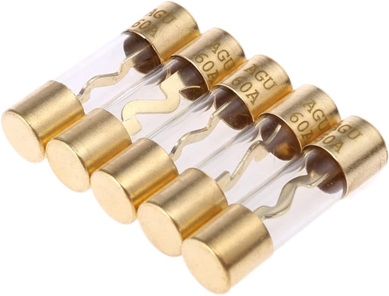 5Pcs Gold Plated Glass AGU Fuse Fuses Pack Car Audio Amp Amplifier 60/80 /100 AMP(100 Amp)