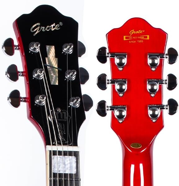 GROTE Jazz Electric Guitar Semi-Hollow Body Trapeze Tailpiece Bridge Guitar Gig Bag (RED)