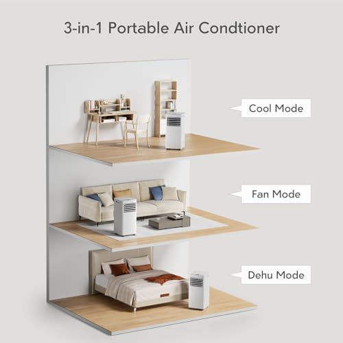 10,000BTU Portable Air Conditioner with Remote Control: Cools up to 450 Sq.Ft, 3-in-1 Portable AC Unit for Rooms, Complete with Installation Kit