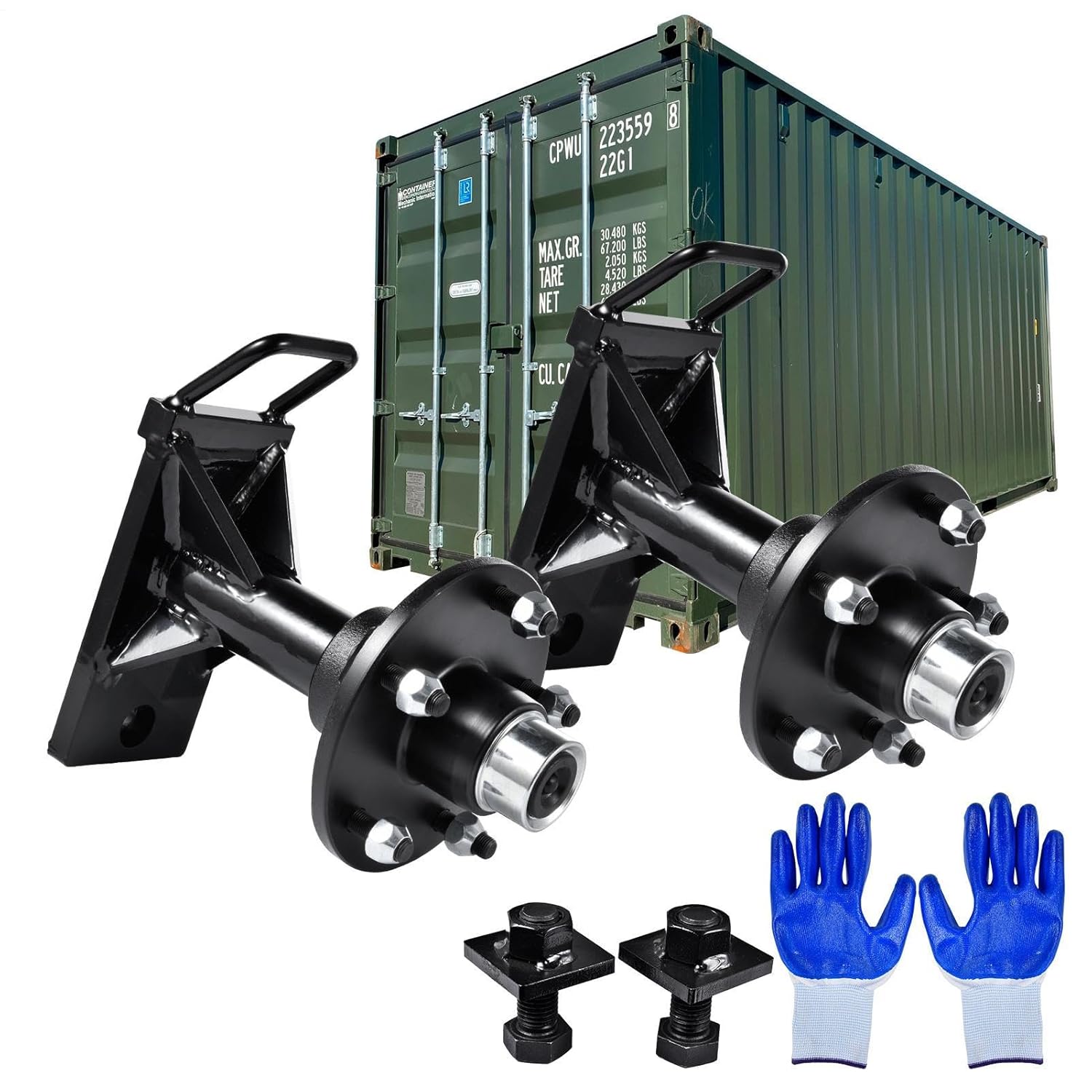 2 Pack Shipping Container Wheel Kit 5-Lug Bolt Fits Up to 20-40Ft Heavy-Duty Shipping Container Accessories Loads Up to 8800LBs Containers Moving Tools,Fully Assembled(5x5.5 Lug)