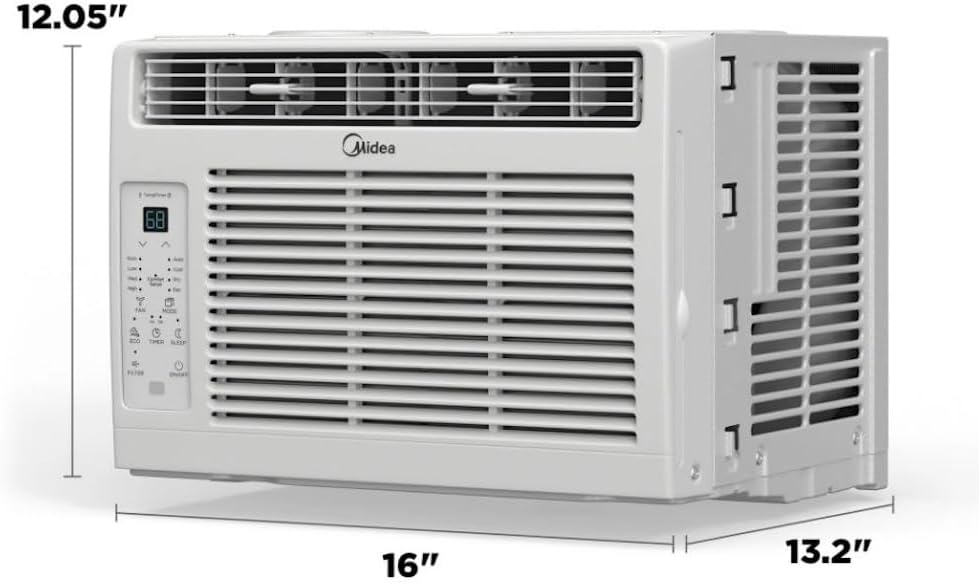 Midea 6,000 BTU 115V Window Air Conditioner w/Comfort Sense Remote, up to 250 Sq. ft., White, Cooling Modes: Cool, Dehumidify, Ventilate - MAW06R1WWT-T