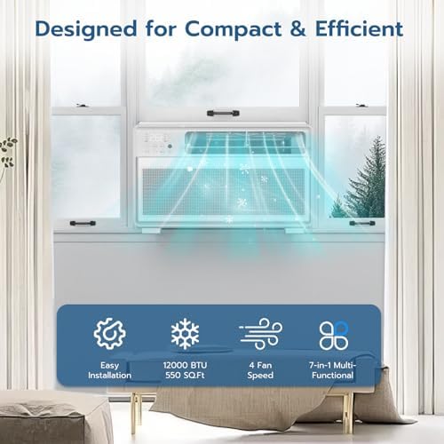 ZAFRO Window Air Conditioners 12000BTU, Cools 350 Sq. Ft,4 Cooling Mode & Fan Speeds,Ultra-Quiet Remote,White