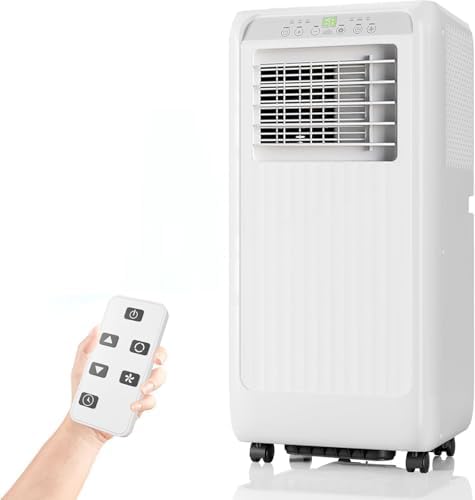8000BTU Portable Air Conditioner, 3-in-1 Remote Control AC with 24-Hour Timer, Cooling, Sleep Mode, Dehumidifier and Fan, Cools Up to 350 Sq. Ft., Bedroom/Office, White