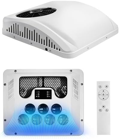 12V DC RV Roof Air Conditioner, 12 Volt Cooling and Heater Systems AC Unit Fits for RVs, Vans, Semi Truck, Cranes, Car Air Conditioner for Room up to 100 Sq. Ft.