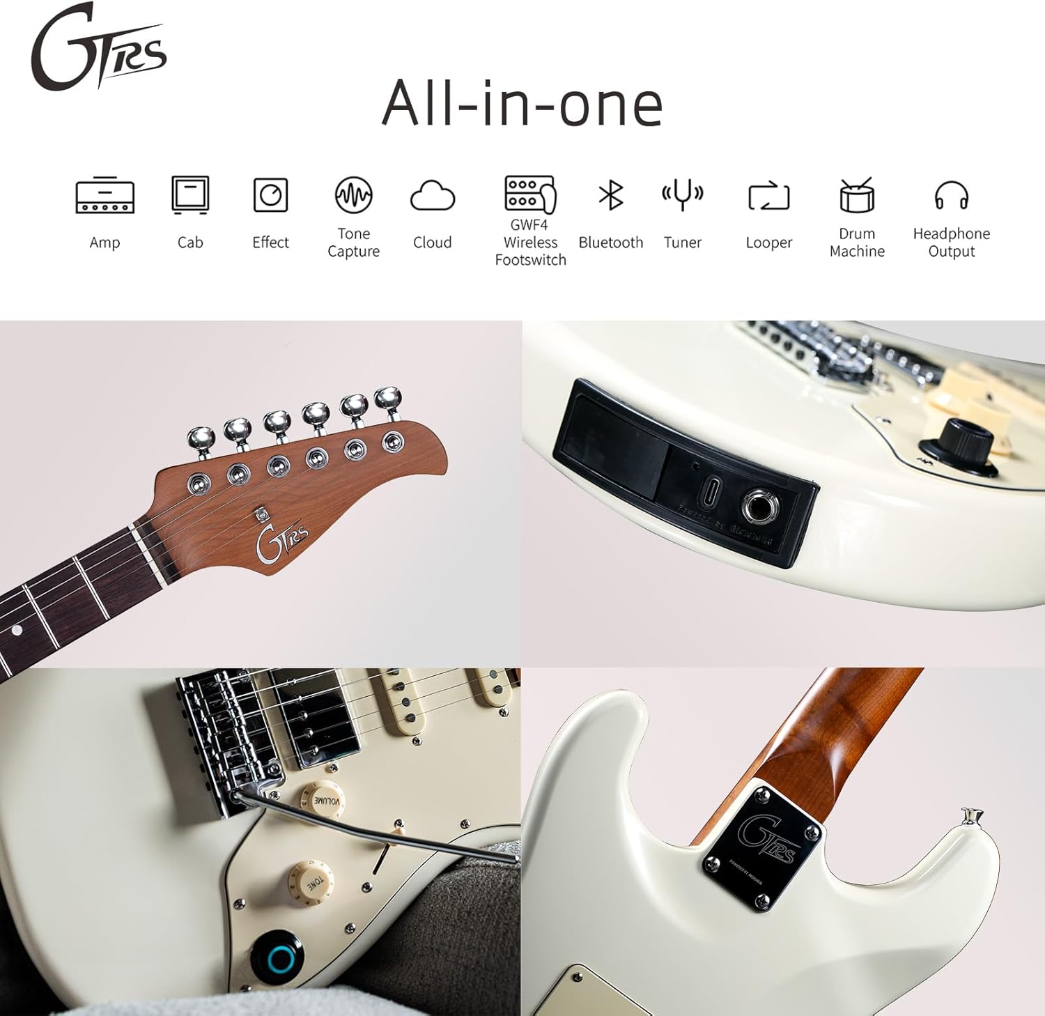 GTRS S800 Smart Electric Guitar Kit with Effects System, HHS Pickup, Loop Drum Machine, 12 Hours Battery Life, Rosewood Fretboard Glossy Paint for Beginner, Professional Player, Performance