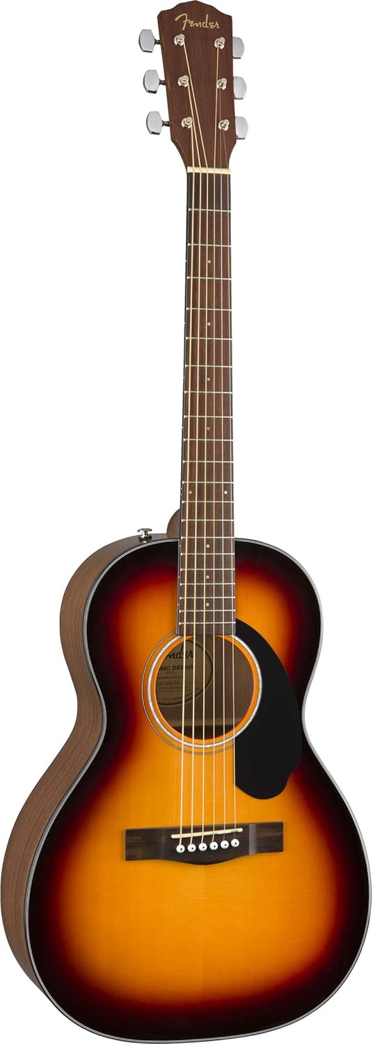 Fender CP-60S Solid Top Parlor Size Acoustic Guitar Bundle with Gig Bag, Tuner, Strap, Strings, Picks, Fender Play Online Lessons, and Austin Bazaar Instructional DVD - Sunburst