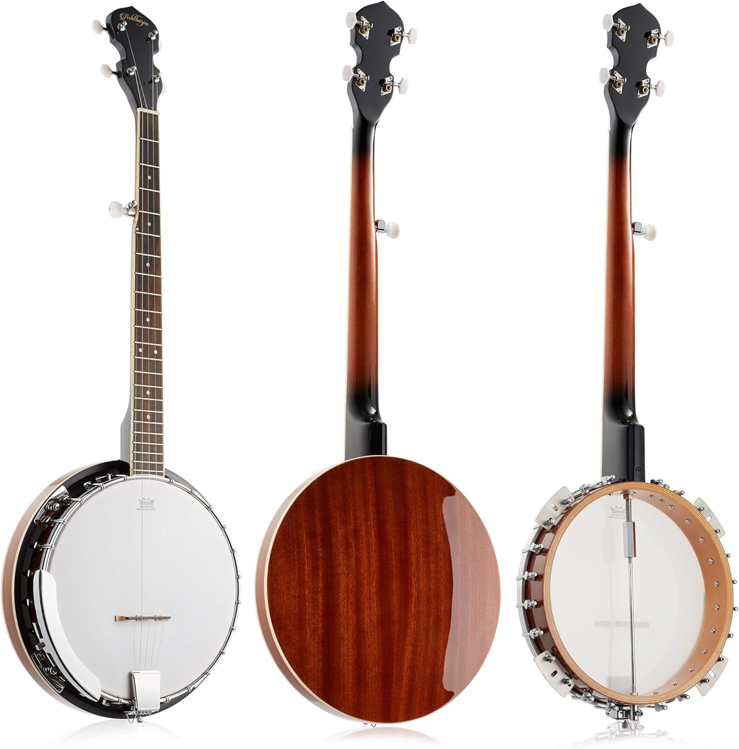 Ashthorpe 5-String Banjo - Full Size with 24 Brackets, Closed Back, Mahogany Resonator, Geared 5th Tuner, Padded Gig Bag