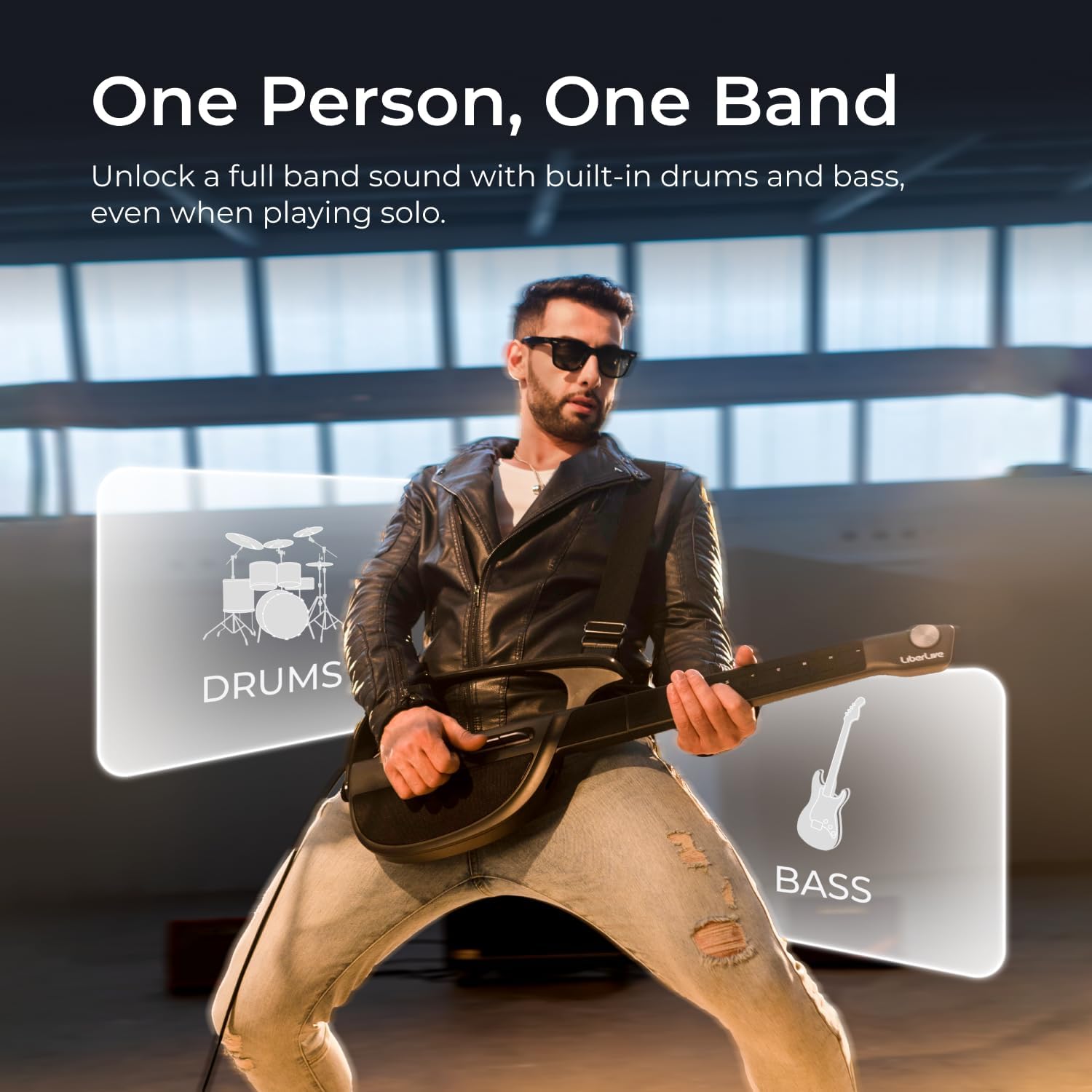 C1 Stringless Smart Guitar, Foldable Travel Backing Guitarra, Chord Generator, App Interactive Chord Sheets, Built-in Drum Machine & Bassline for One-Man Band, For Adults & Teens (White)