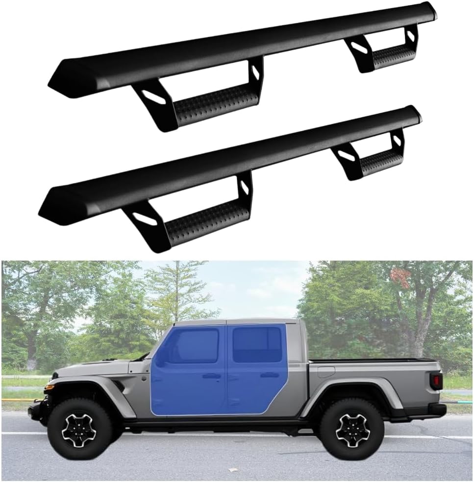 Running Boards for 2020-2026 Jeep Gladiator JT 4 Door 600 Lbs Side Steps Step Bars Nerf Bars Off Road Exterior Accessories Drop Down Hoop Style Black Aluminum 2Pcs