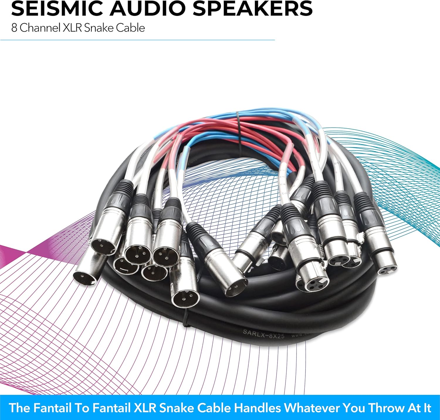 Seismic Audio - SARLX-8x25 - 8 Channel XLR Snake Cable - 25 Feet Long - Pro Audio Snake for Live Live, Recording, Studios, and Gigs - Patch, Amp, Mixer, Audio Interface 25'