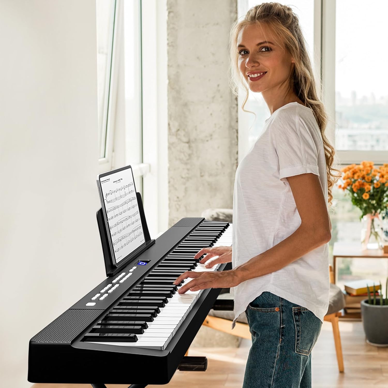 Piano Keyboard 88 Keys - Folding Semi Weighted Keyboards Electric Piano, Full Size Keyboard Portable Digital Piano with Sustain Pedal, Handbag, Bluetooth, USB MIDI for Beginner