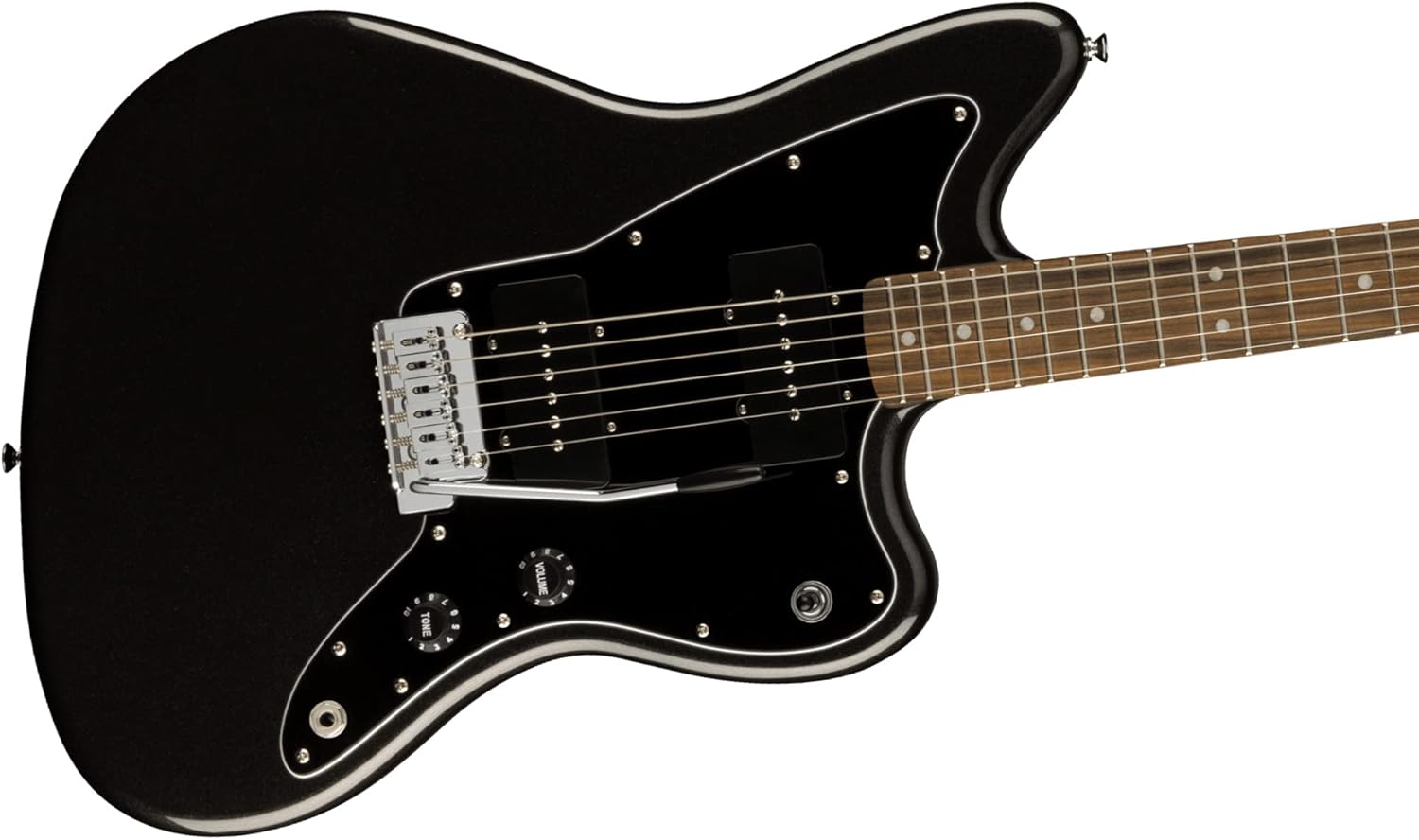 Fender Squier Affinity Jazzmaster - Metallic Black Bundle with Frontman 10G Amplifier, Instrument Cable, Gig Bag, Tuner, Strap, Picks, and Austin Bazaar Instructional DVD