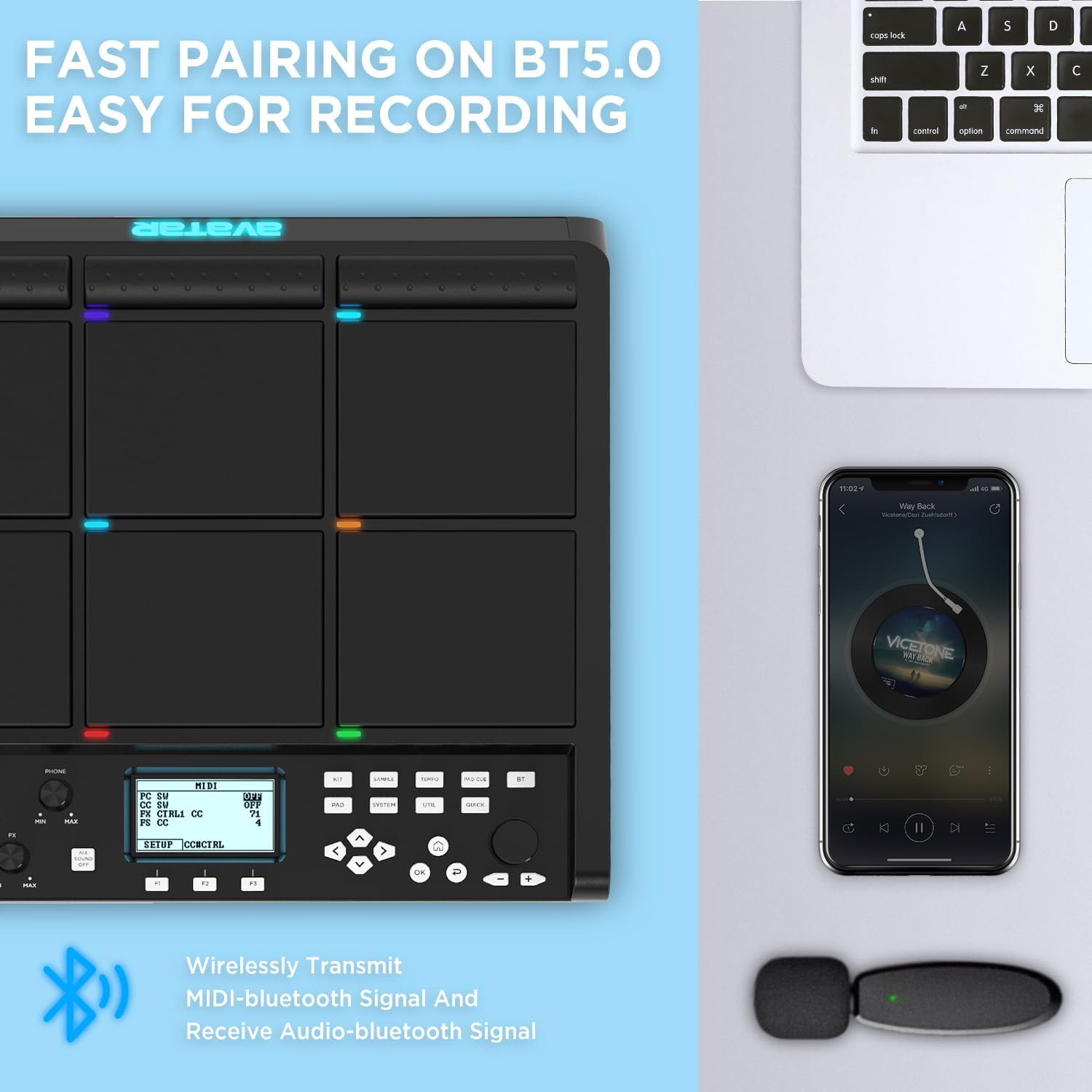 PD708 Sample Pad Sampling Drum Pad Electronic Tabletop Digital Drum Set for Drummer Live Performance, 1000 Built-in Sounds, 32 GB Storage, Onboard FX, Customizable LEDs