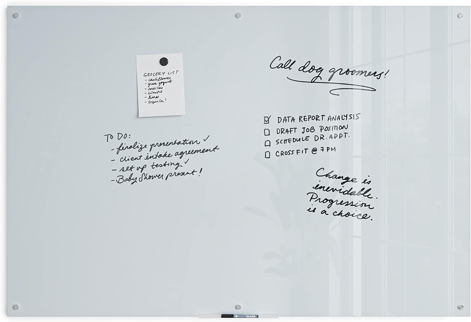U Brands Magnetic Glass Dry Erase Board, 6' x 4', Infinity Frameless Mounting, White Surface, Accessory Tray, White (72