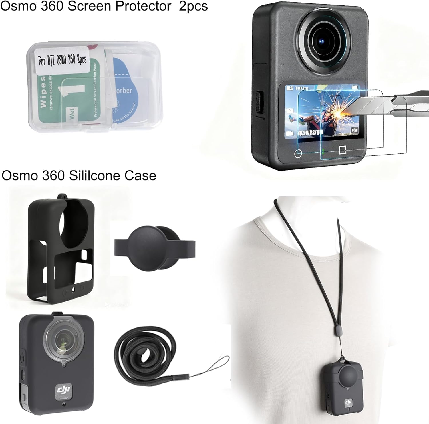 PellKing Accessories Kit for DJI Osmo 360,Included Carrying Case with Belt,2 Pcs Metal 1/4