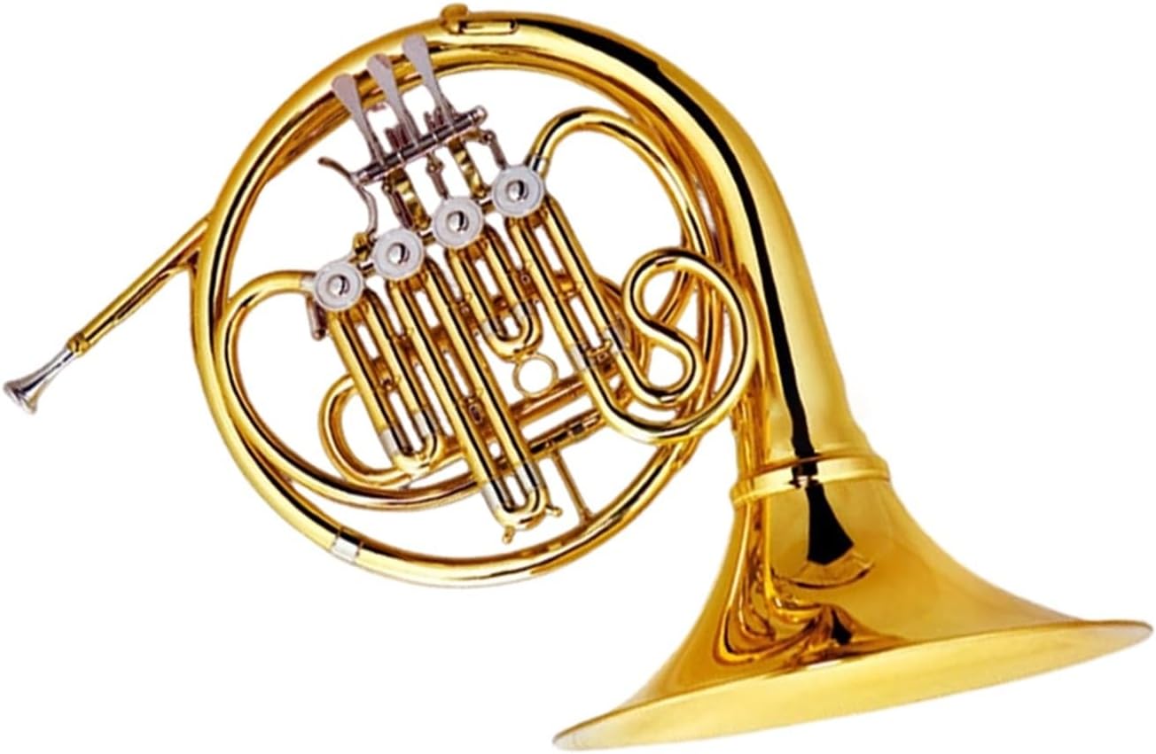 4 Key French Horn Musical Instrument Four Key Single Row French Horn B Flat Lacquer Gold Professional Performance(Single Row)