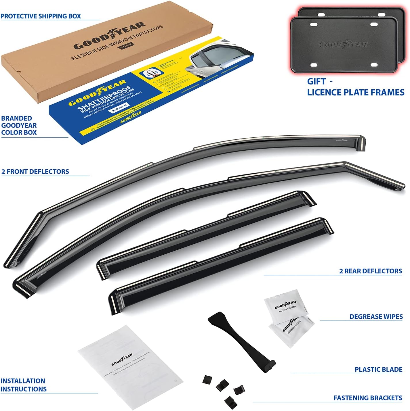 Goodyear Shatterproof in-Channel Window Deflectors for Jeep Grand Cherokee 2022-2026, Rain Guards, Window Visors for Cars, Vent Deflector, Car Accessories, 4 pcs - GY007990