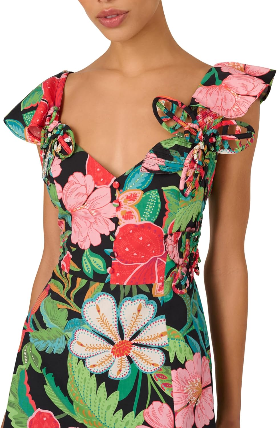 Adrianna Papell 3D Floral Print Midi Dress, Black Multi