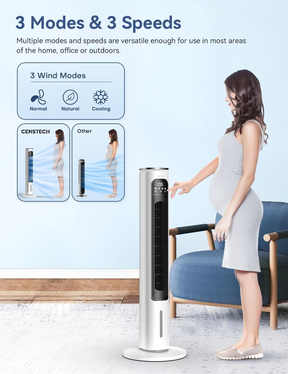 37 INCH Evaporative Air Cooler w/LED Display, Touch Control & 20FT Remote, 3 Modes & 3 Speeds Swamp Cooler Air Conditioner, 12H Timer for Auto-off, 70° Wider Oscillating Air Cooler for Room