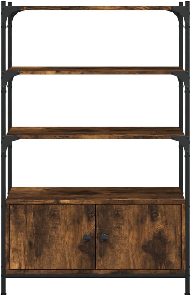 3-Tier Bookcase, Smoked Oak Engineered Wood, Metal Frame, 11.8x27.6x43.1 Inch, Adjustable Shelves, Industrial Display Cabinet for Living Room, Office Storage
