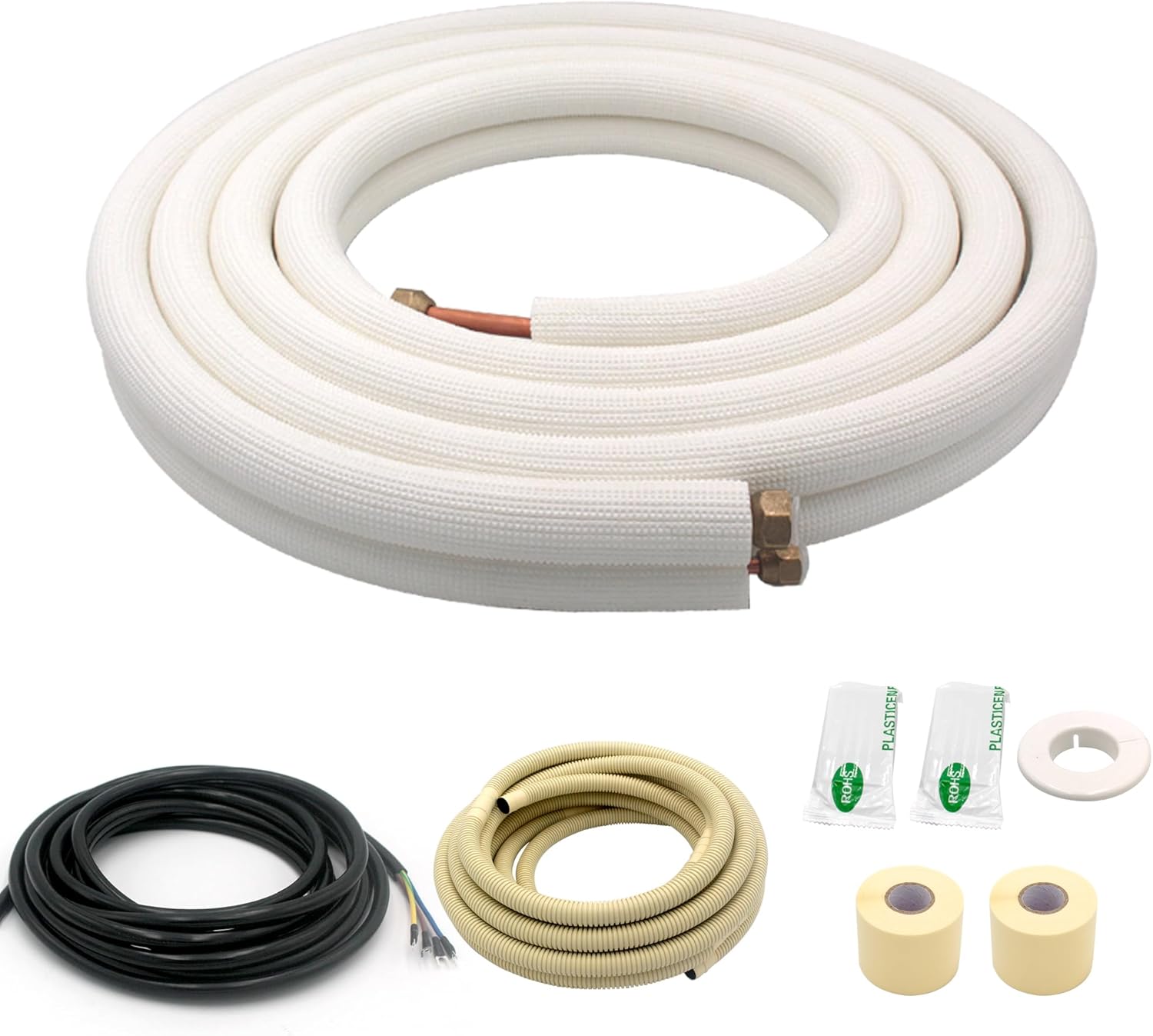 16FT Mini Split Line Set 1/4*1/2 OD HVAC Copper Tube Pipe Extension,3/8 Thickened PE Insulation Coil Air Conditioner Twin Copper Line Heating Equipment Hose with Flared Nuts (16FT (1/4+1/2) with wire)