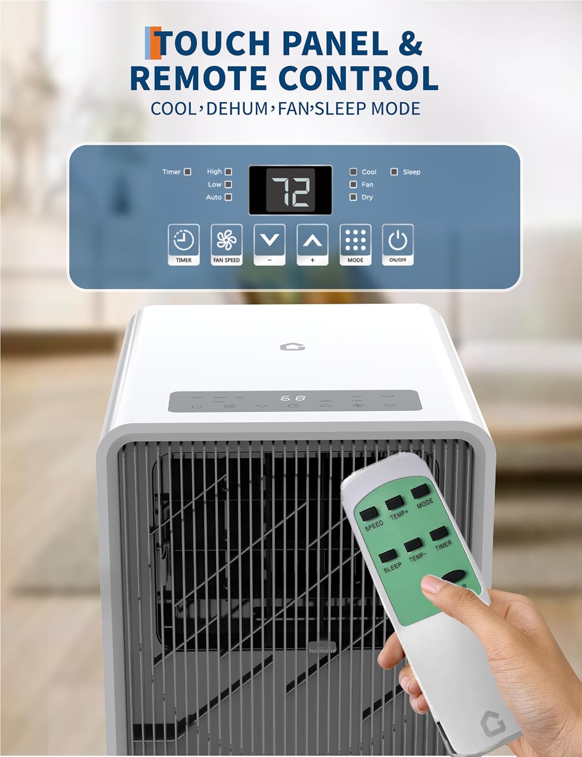 14,000 BTU Drainage-free Portable Air Conditioner for Indoor Rooms, 3 in-1 AC Unit for Bedroom 225-300 Sq.Ft, Dehumidifier, Fan, Sleep Mode, 24 Timer, Remote Control, Window Kits, Grey