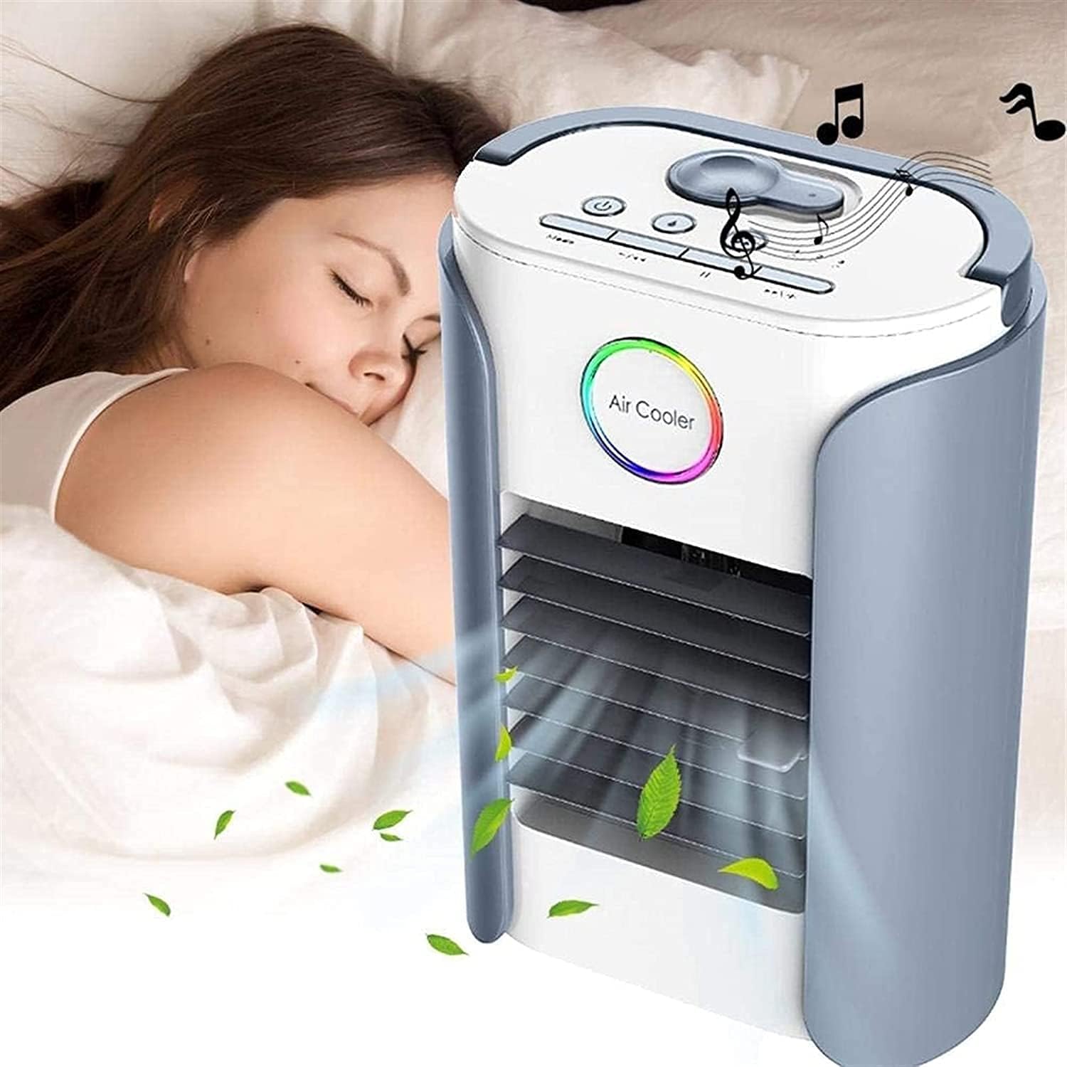 Portable Air Conditioner Fan Personal Air Cooler Mini Air Conditioner with 3 Fan Speeds and 4 Color LED Light Desktop Table Cooling Fan Evaporative Air Cooler for Home Bedroom Office