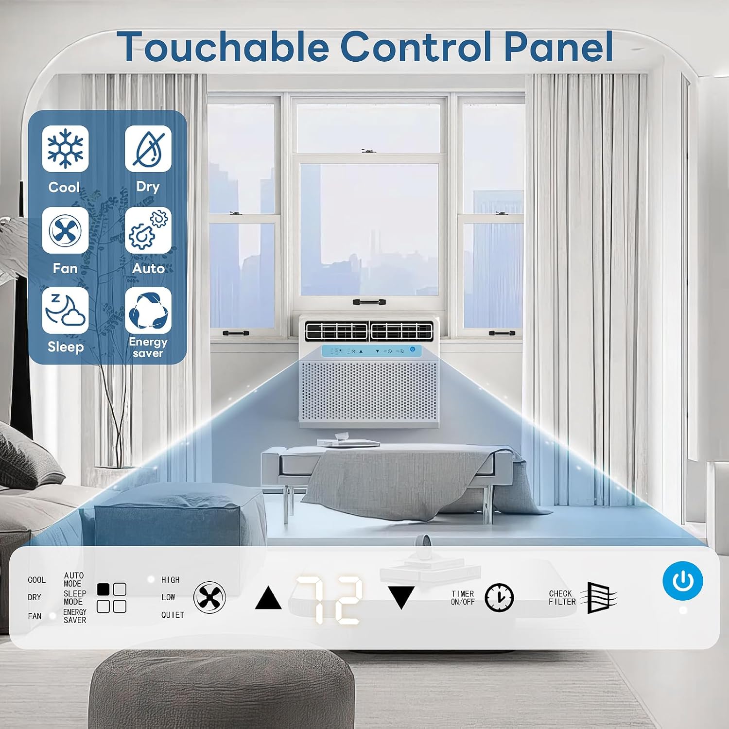 ZAFRO 10000BTU Window Air Conditioner U-Shaped Cools up to 450 Sq.Ft., Ultra Quiet Energy-Efficient Cooling, With Remote Control