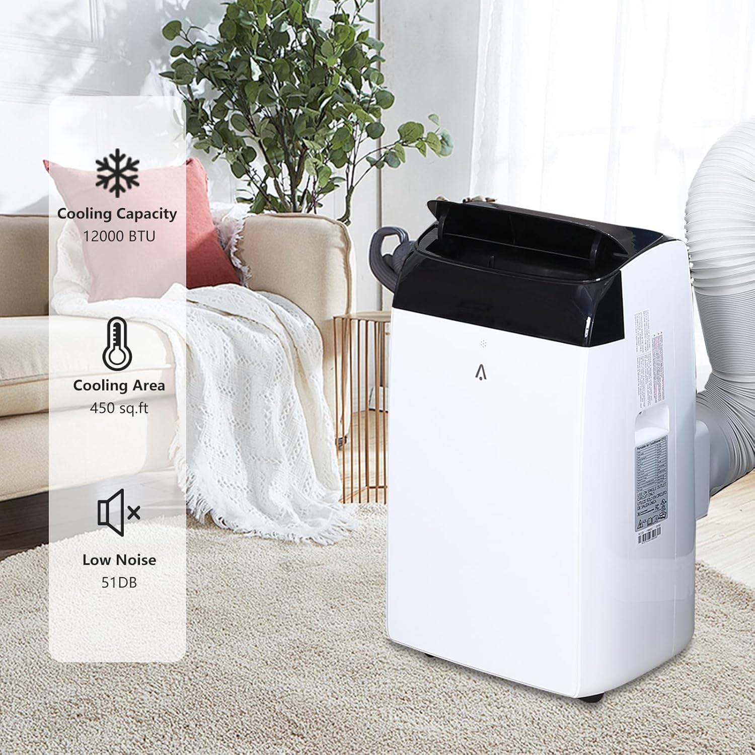 12000 BTU Portable Air Conditioner, 3-In-1 Cooling, Fan, Dehumidifier, 51DB Quiet, 24H Timer, Remote Control, 550 Sq.Ft Coverage, Room Air Conditioning for Home/Office