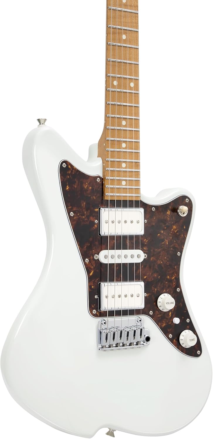 Vola Electric Guitar JZ FRO Olympic White Gloss Handmade in Japan MIJ Roasted Flame maple Neck Stainless Steel Frets Gotoh Bridge Gotoh Locking Tuner 6 Strings Modern C Neck For All Levels