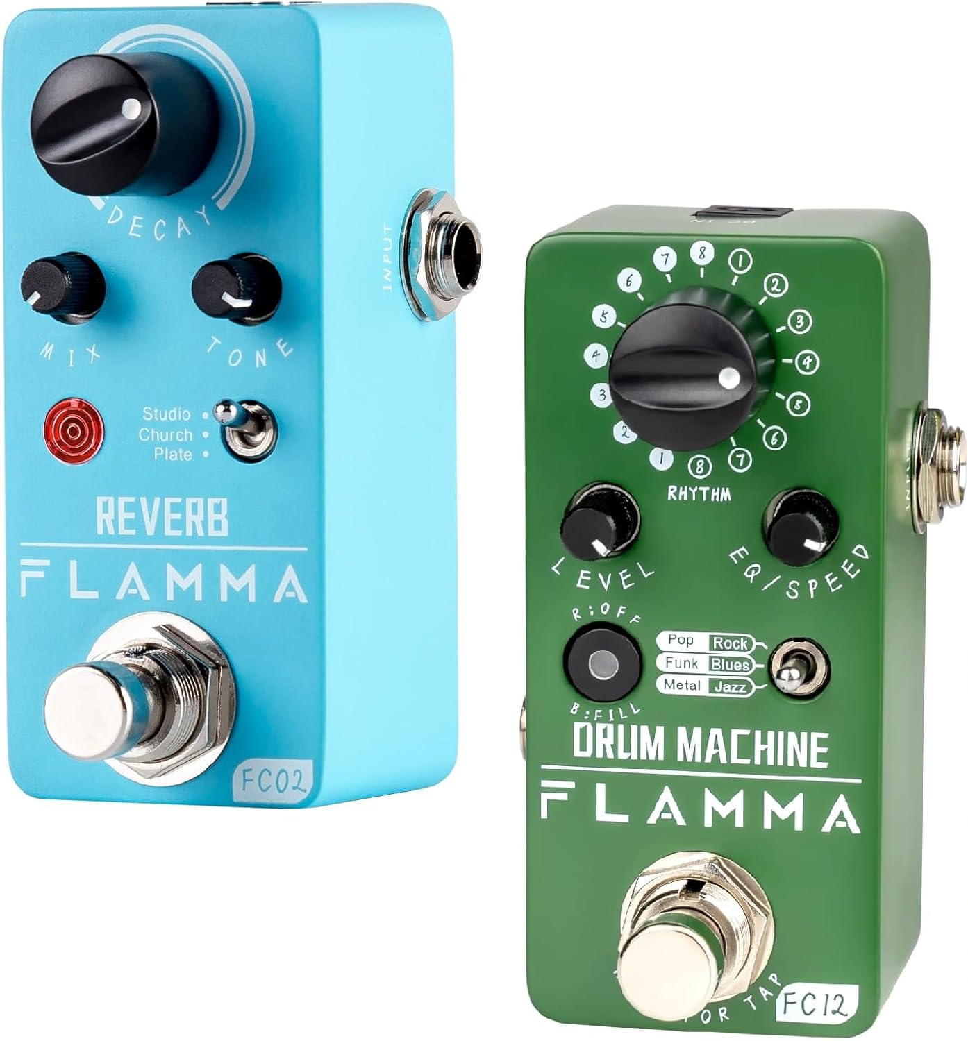 FLAMMA FC02 Reverb Guitar Pedal and FC12 Drum Machine Guitar Pedal